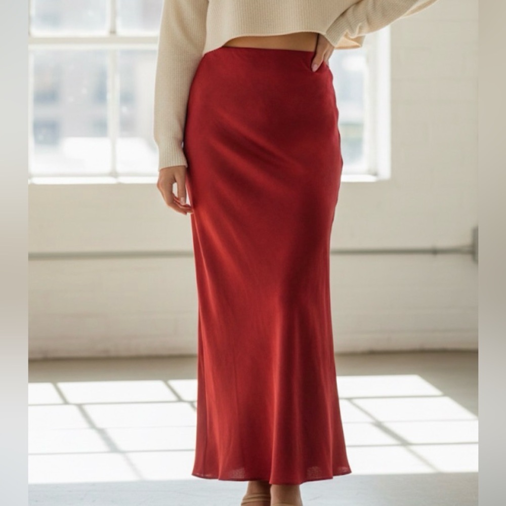 MARIA CHER Alice Long Silk Maxi Skirt red watercolor pattern cherry large